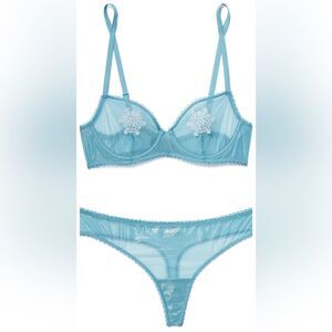 Adore Me Alyshia Unlined Plus Bra and Panties Blue Bra 36G Panties Medium NWT